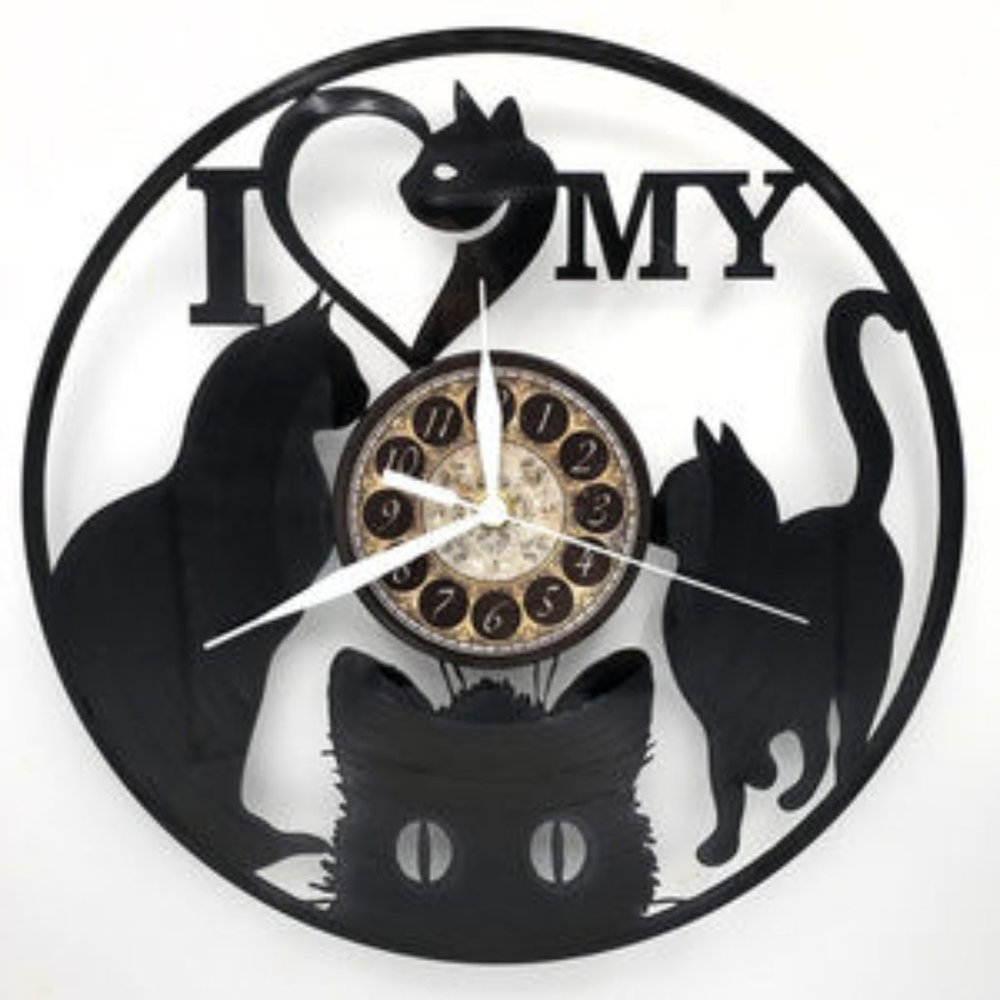 I HEART MY CAT vinyl record clock